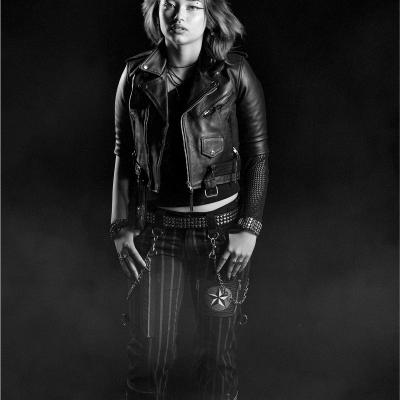 A studio portrait of Chloe in mono
