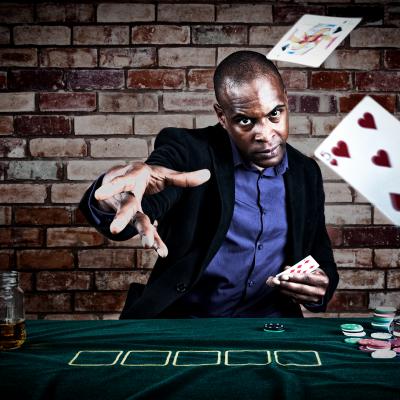 A staged picture of a poker den